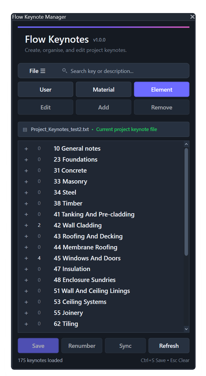 Flow Keynotes interface