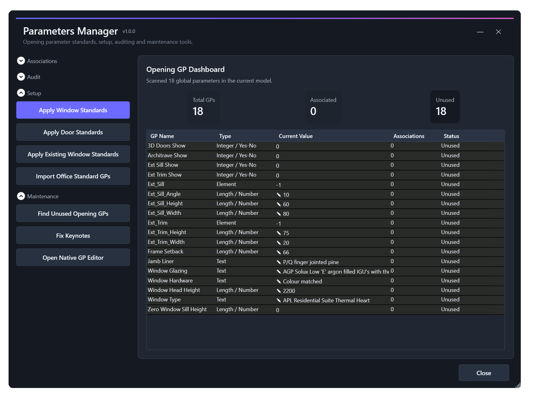 Flow Parameters Manager interface