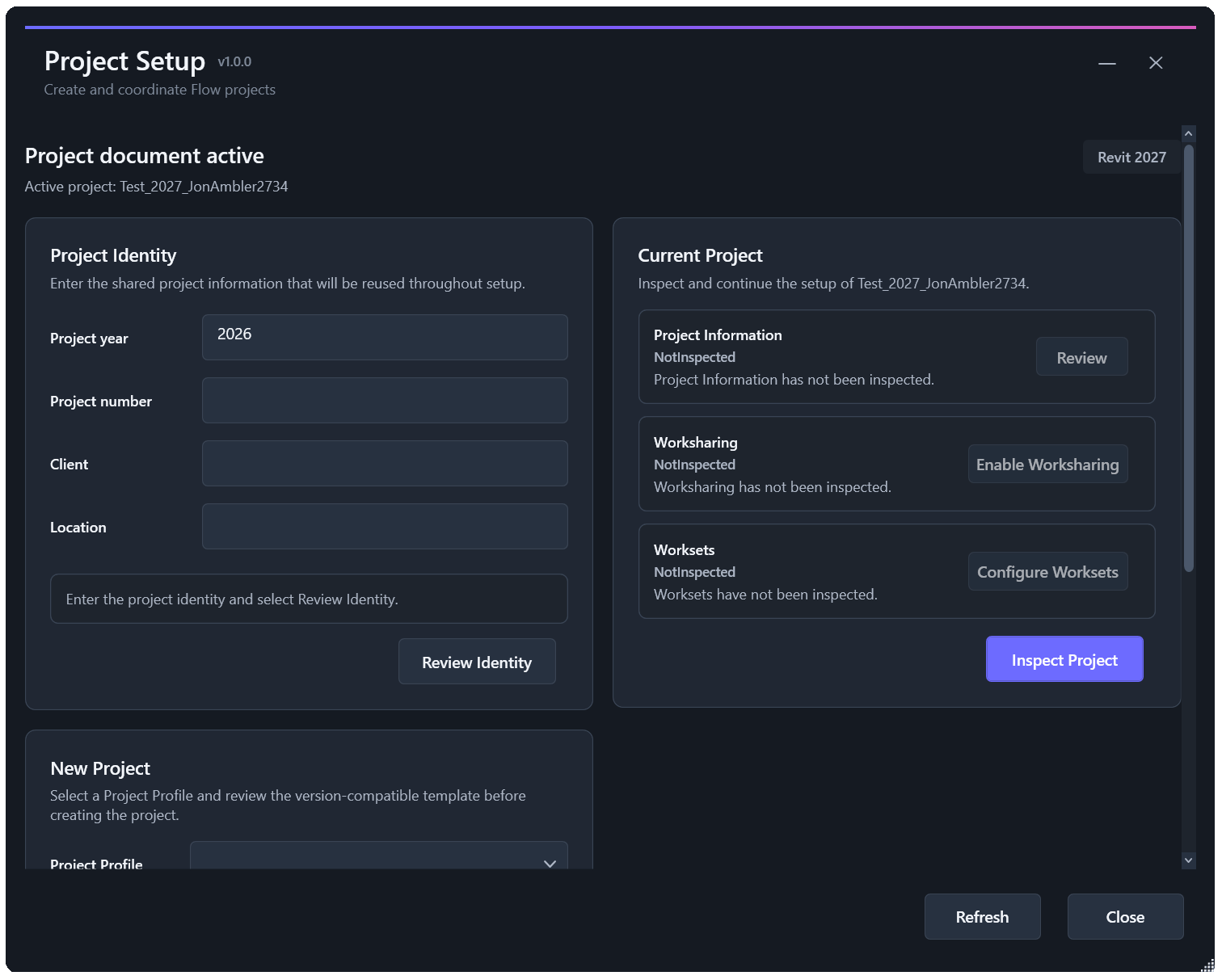 Flow Project Setup interface