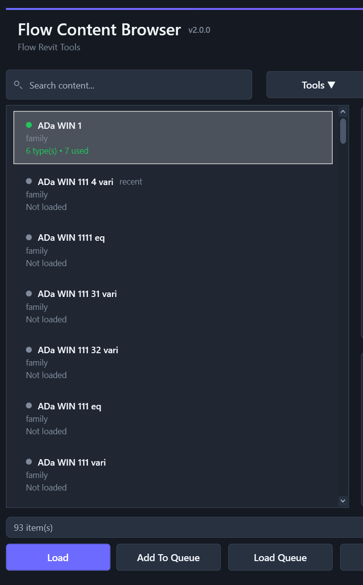 Search, classification and family results in the Flow Content Browser